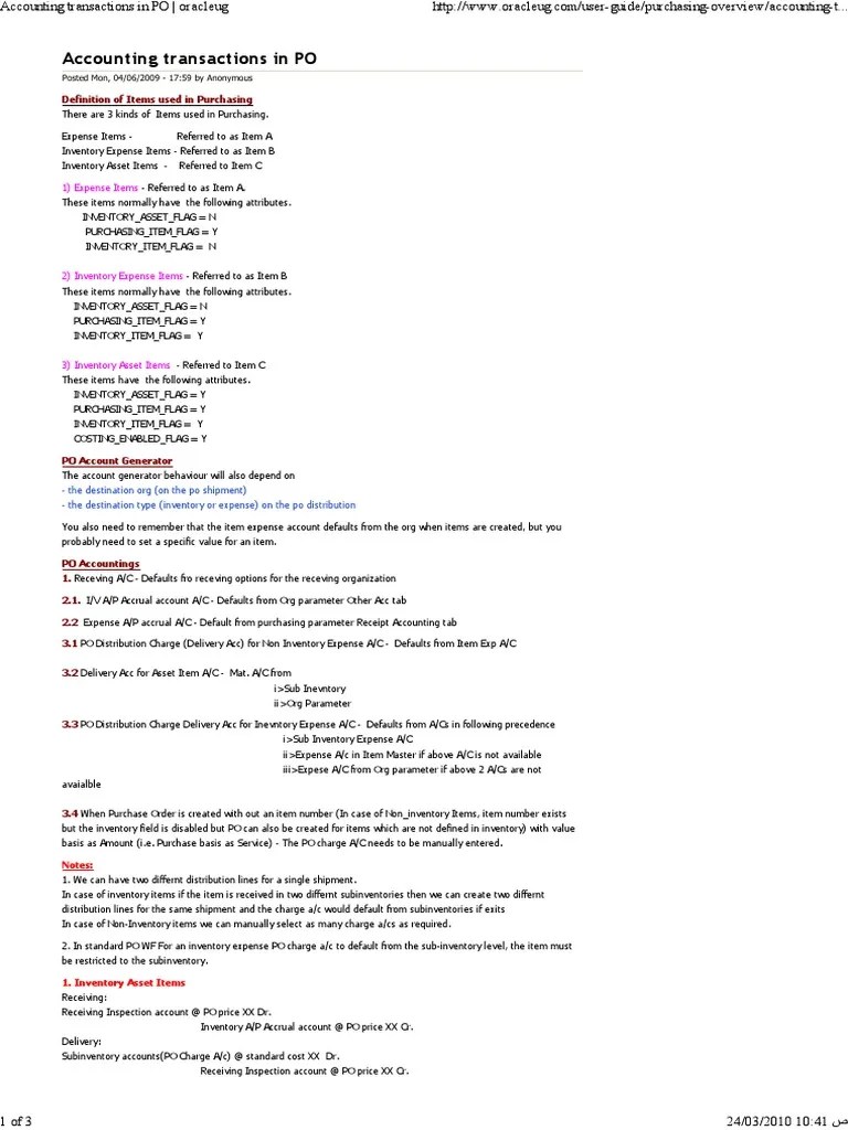 Accounting Transactions in PO PDF Debits And Credits Accrual