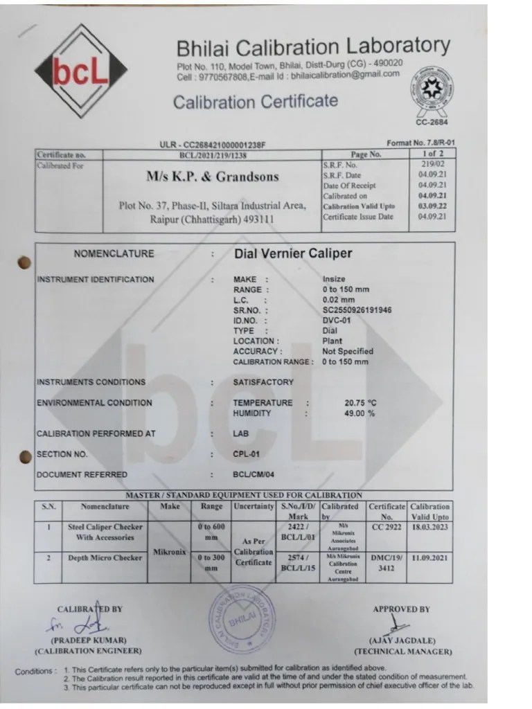 Calibration Certificate Dial Vernier PDF