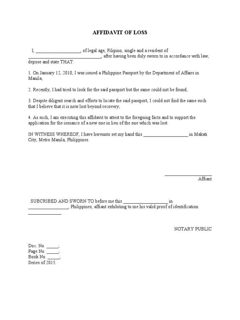 Affidavit of Lost Passport PDF