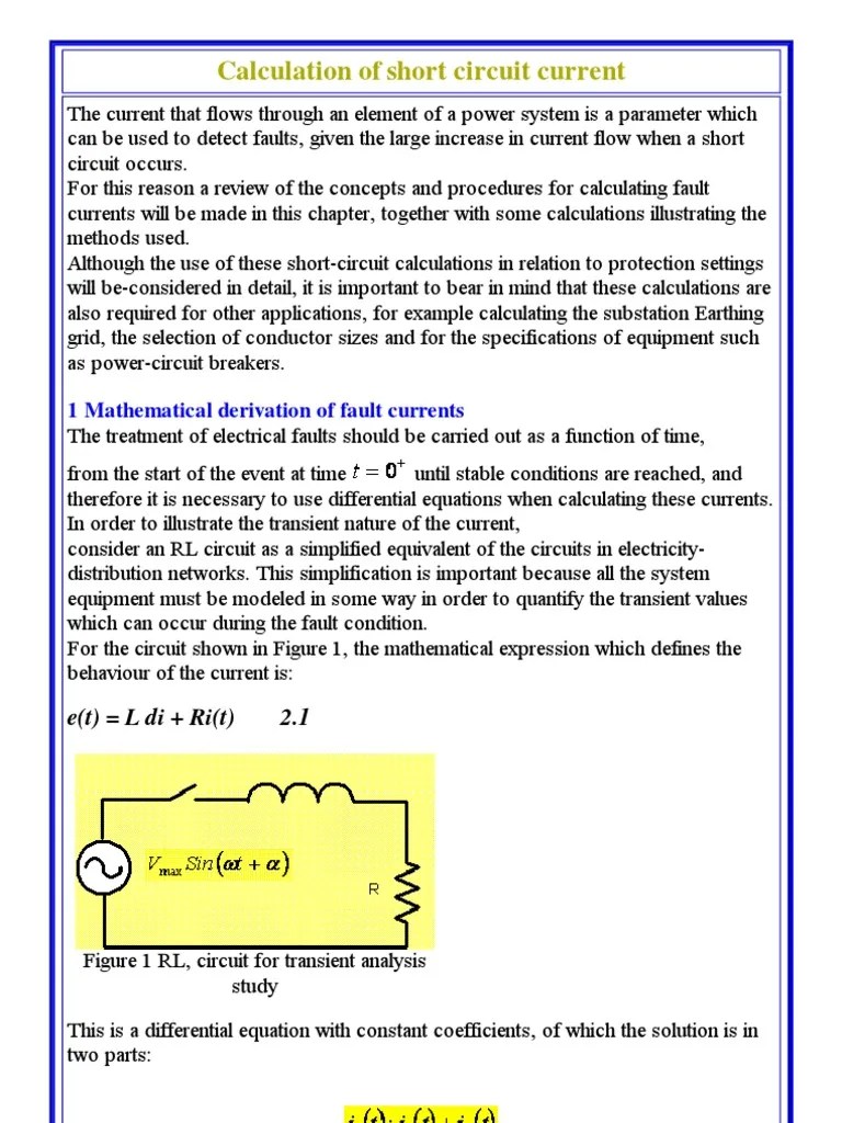 Calculation of Short Circuit Currents Electric Current Equations