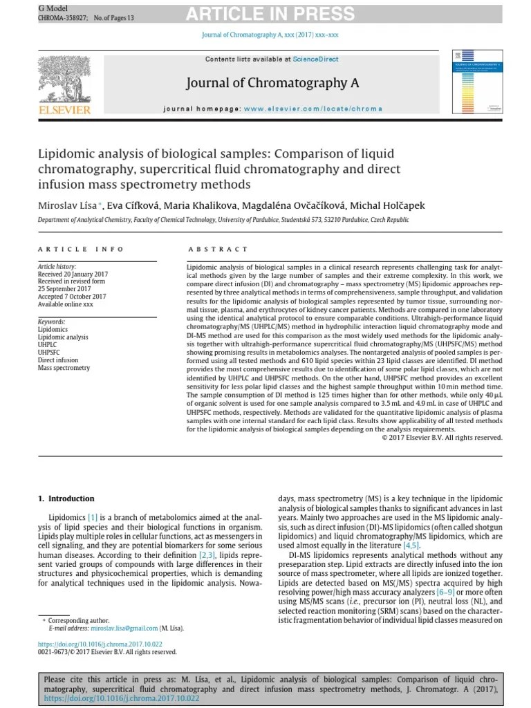 Lipidomic Analysis of Biological Samples Comparison of Liquid