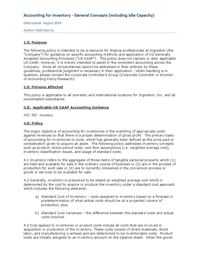 Accounting For Inventory - General Concepts (Including Idle Capacity