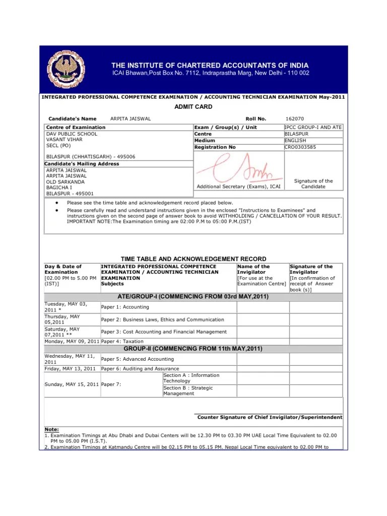 The Institute of Chartered Accountants of India Identity Document