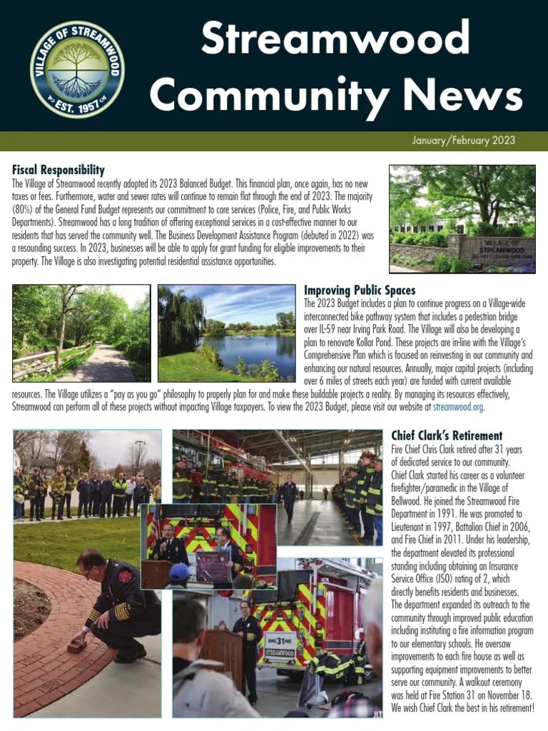 Streamwood Newsletter, January 2023 PDF Taxes Emergency