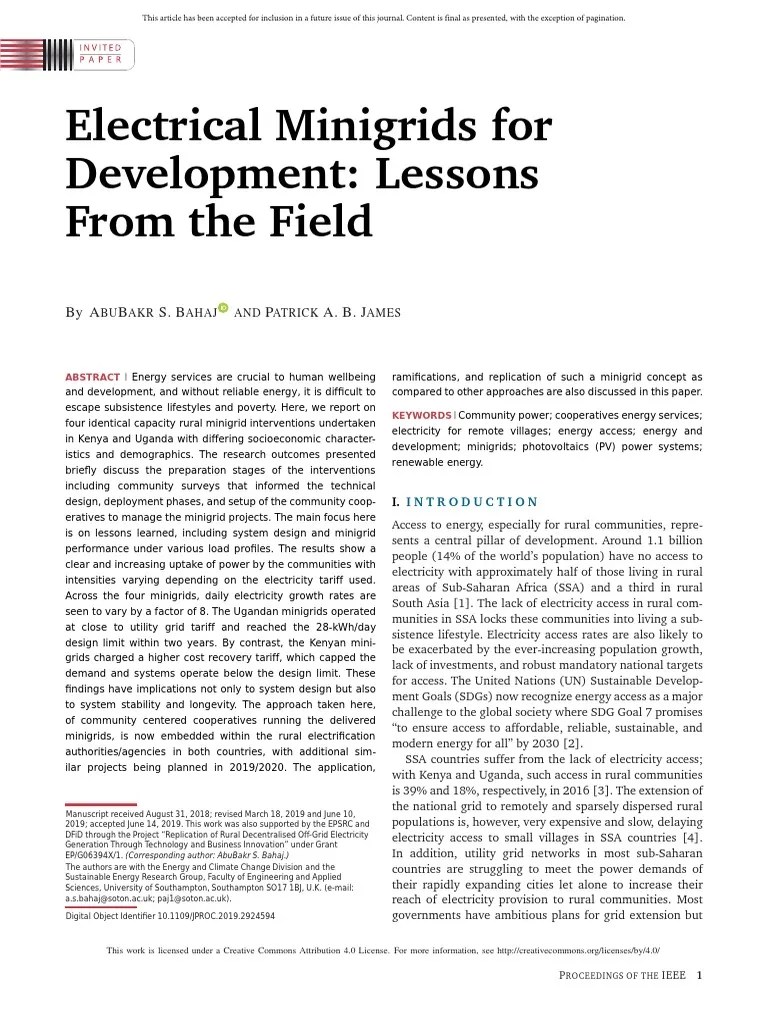 Electrical Minigrids For Development Lessons From PDF Electrical