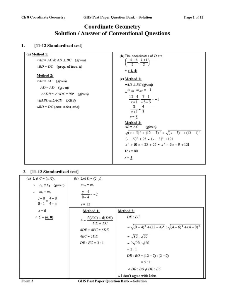 Coordinate Geometry Solutions Analyzing Solutions and Methods for