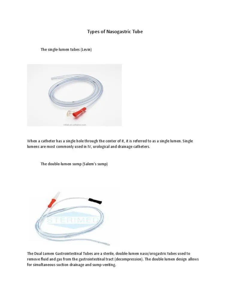 Types of Nasogastric Tube PDF