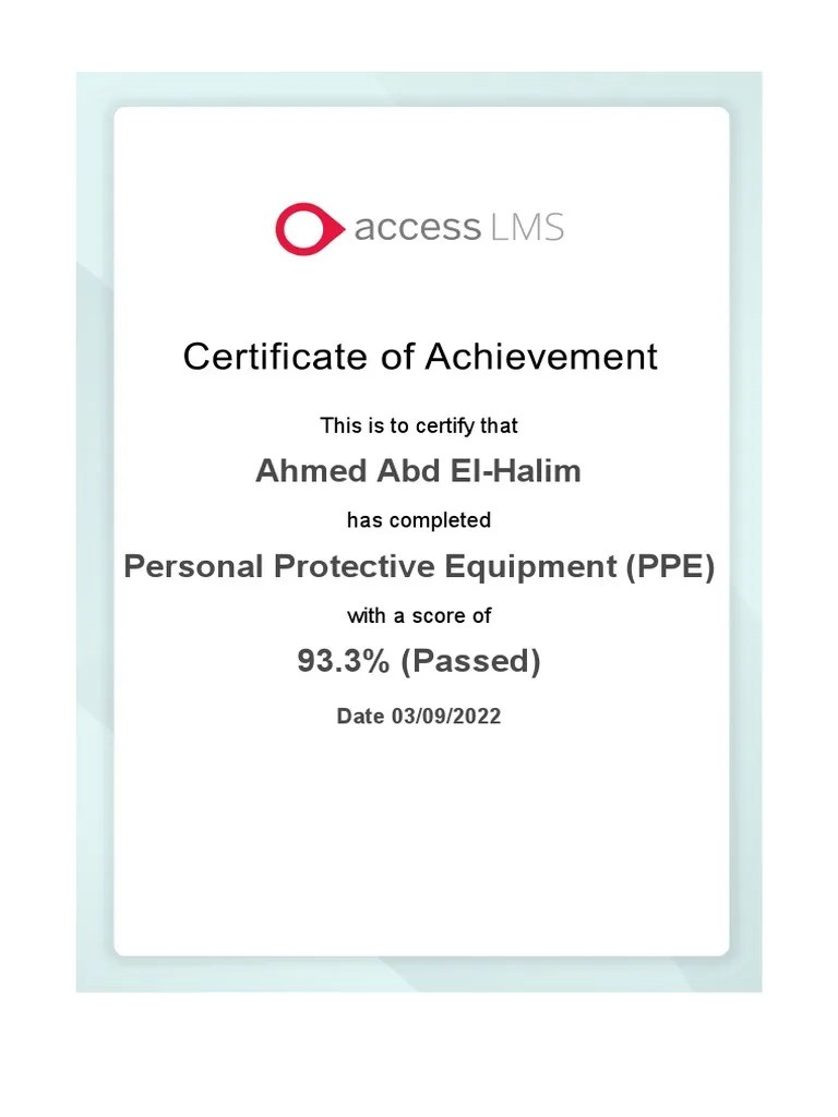 Personal Protective Equipment (PPE) Certificate PDF
