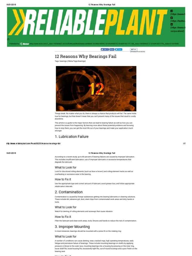 12 Reasons Why Bearings Fail PDF Bearing (Mechanical) Wear