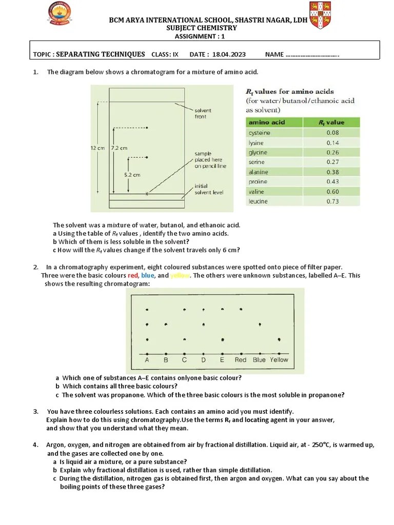 Chromatography Assignment 1 PDF Distillation Chromatography