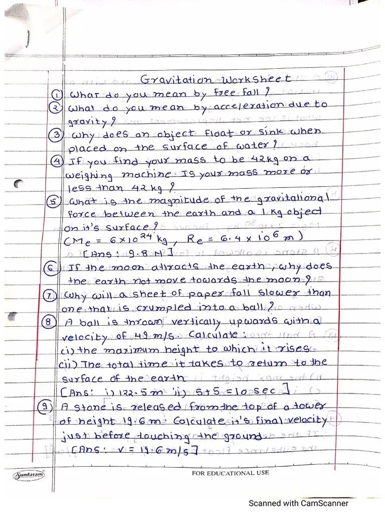 Gravitation Worksheet | PDF