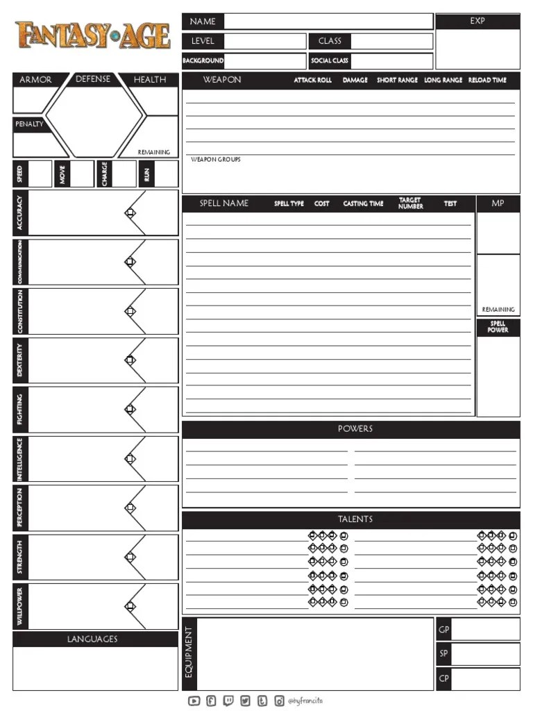 Fantasy AGECharacter Sheet Redesigned Byfrancita FILLABLE PDF