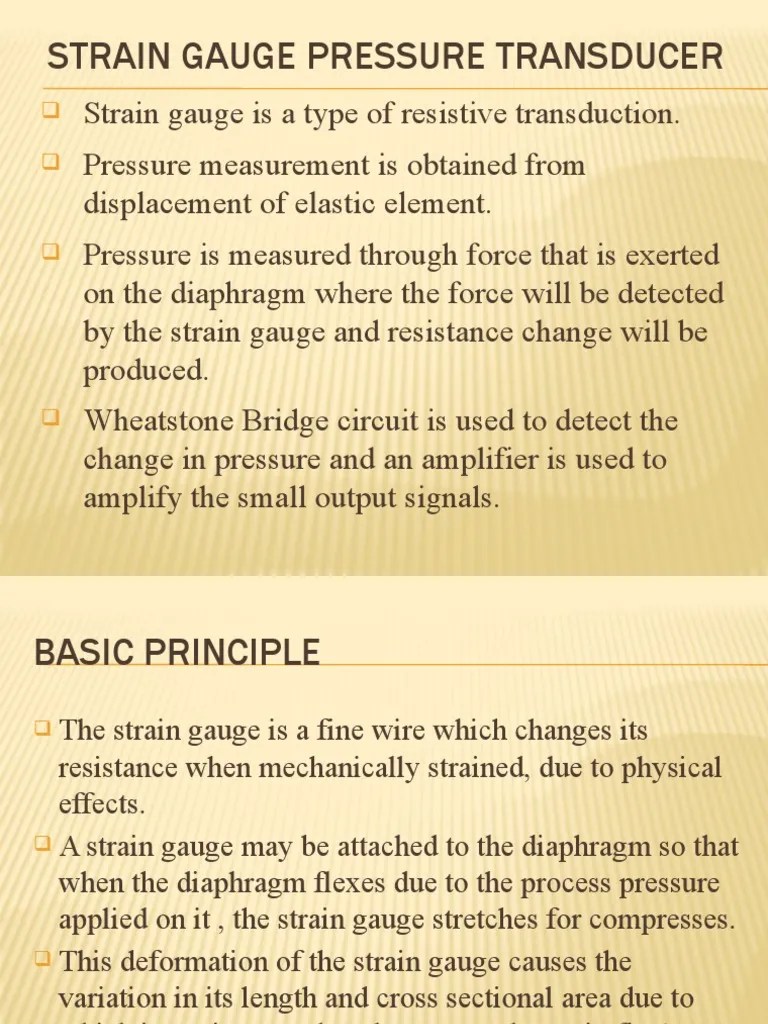 Strain Gauge Pressure Transducer PDF Pressure Measurement Metrology