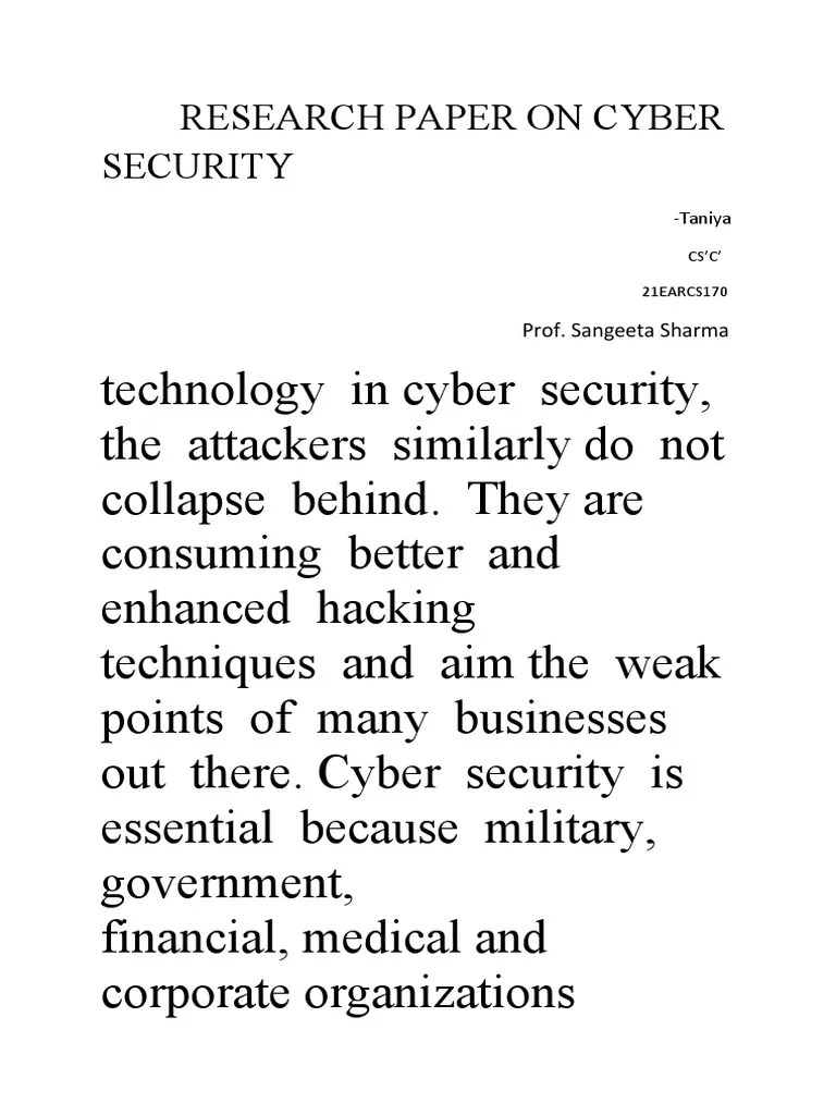Reserach Paper On Cyber Security PDF Information Security Security