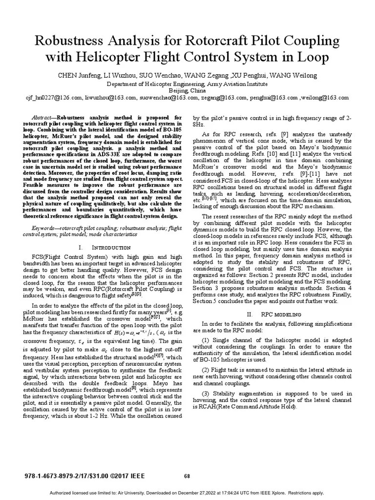Robustness Analysis For Rotorcraft Pilot Coupling With Helicopter