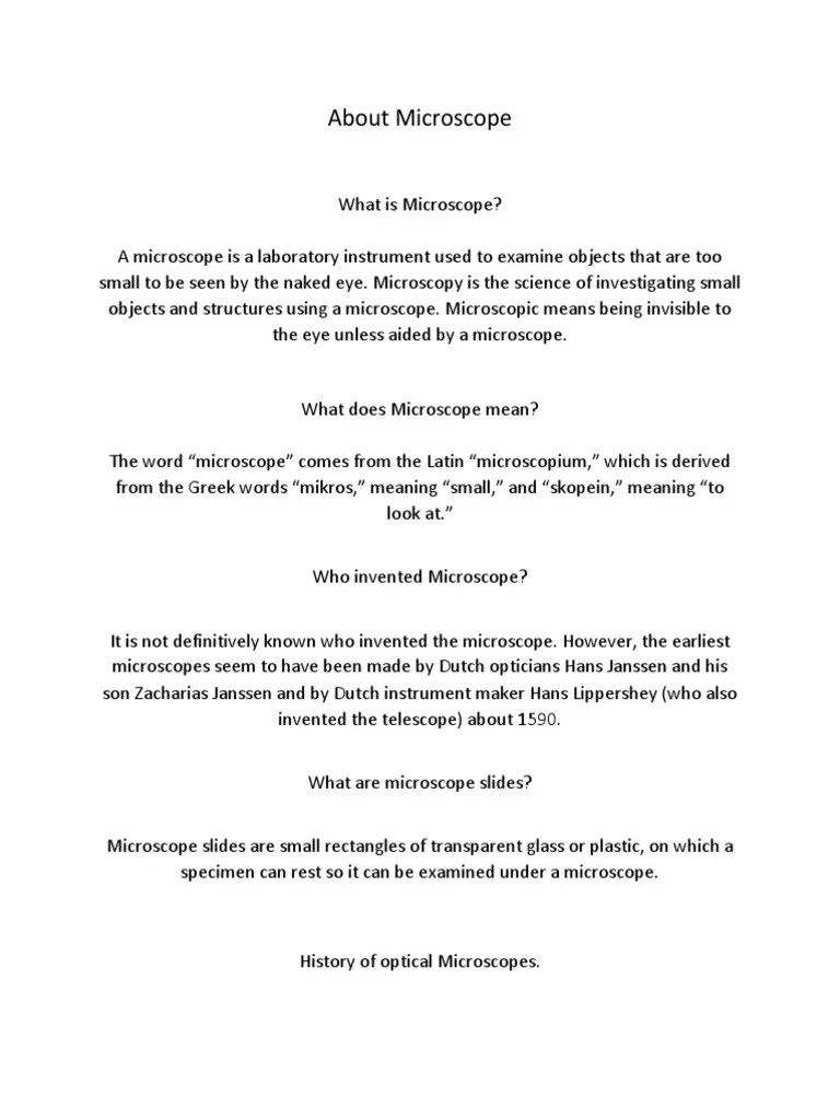 About Microscope, Definition, and Parts PDF Microscope Optics