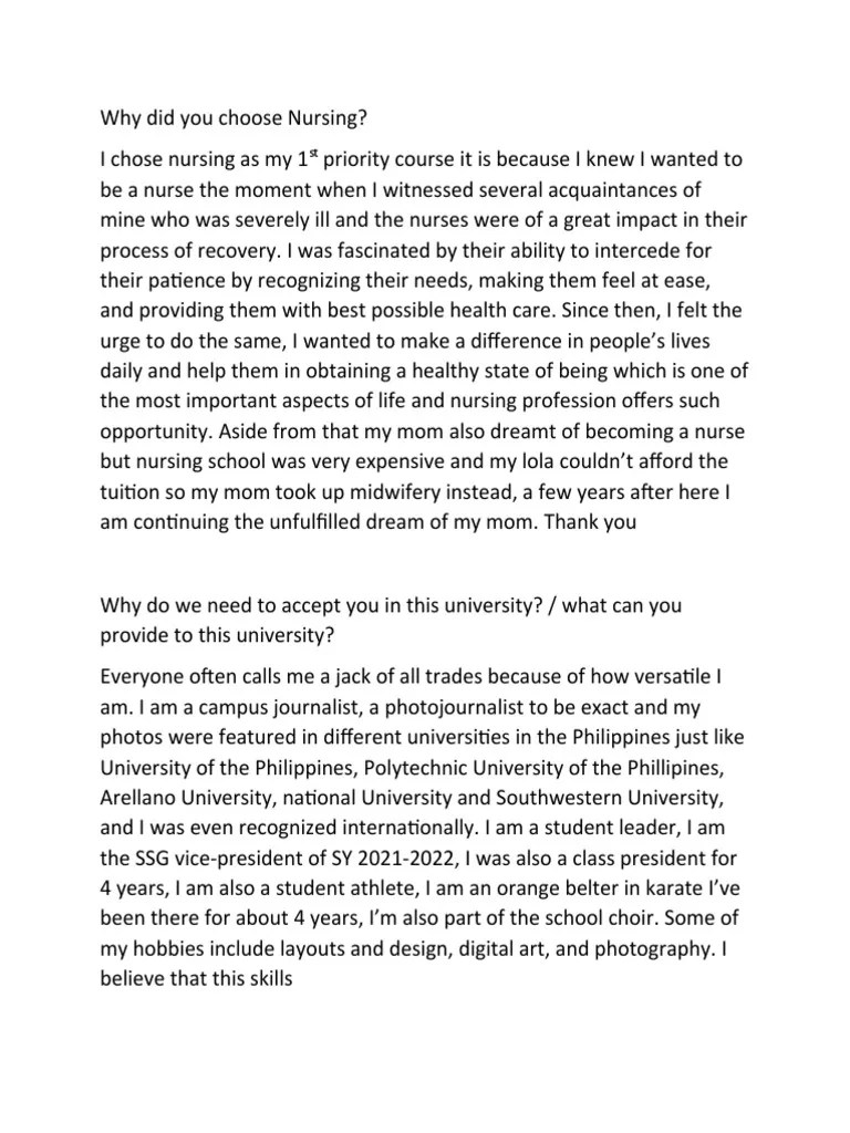 Why Did You Choose Nursing PDF