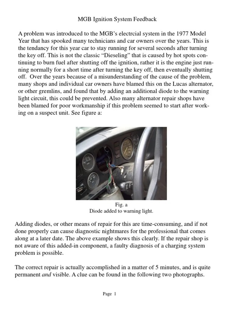 MGB Ignition Feedback PDF Relay Ignition System