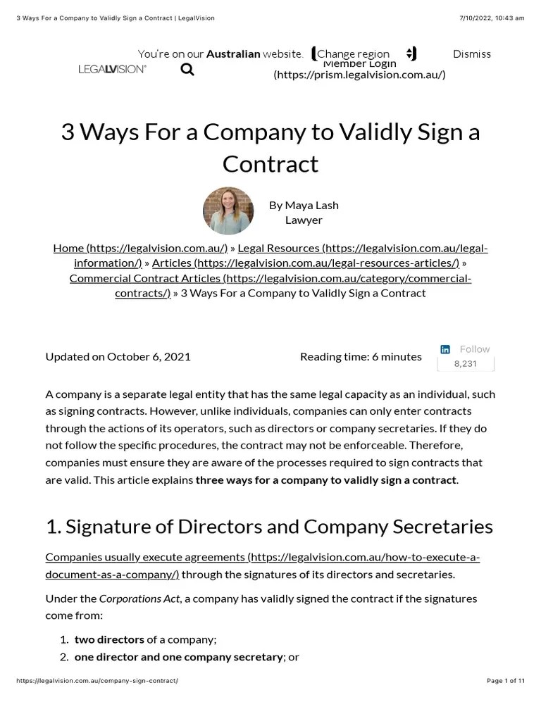 3 Ways For A Company To Validly Sign A Contract LegalVision PDF