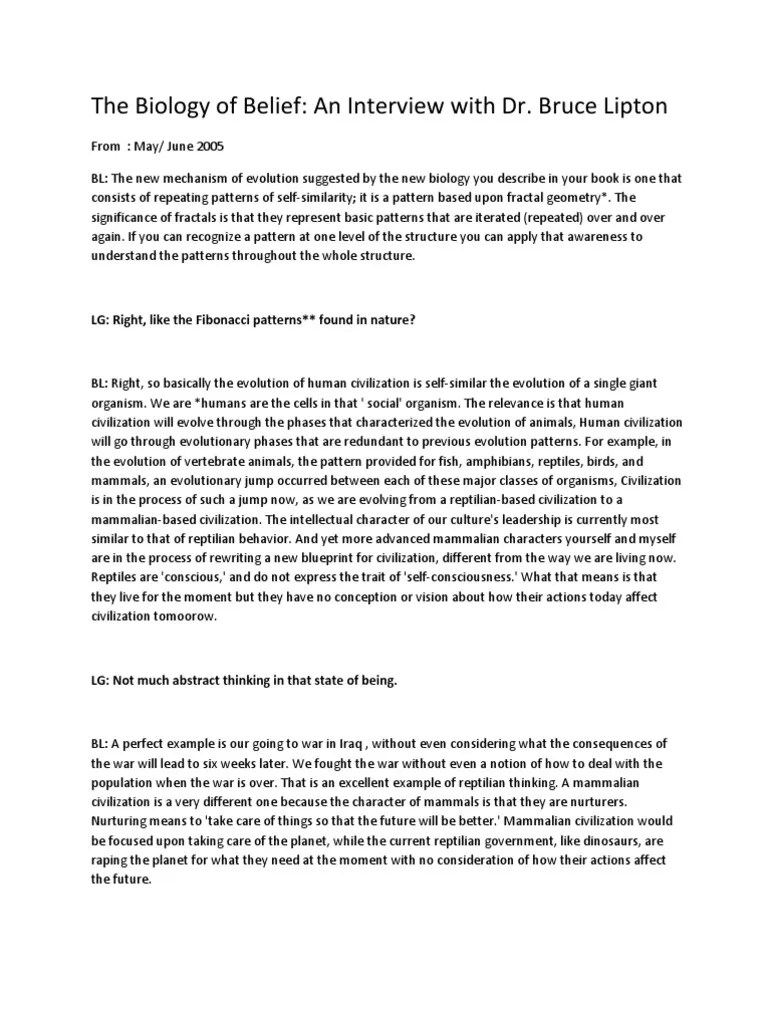The Biology of Belief: An Interview With Dr. Bruce Lipton: LG: Right
