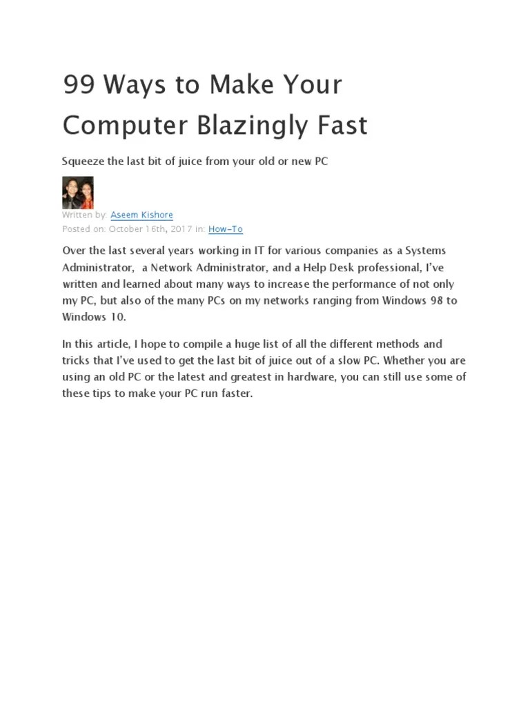 99 Ways to Make Your Computer Blazingly Fast PDF Microsoft Windows
