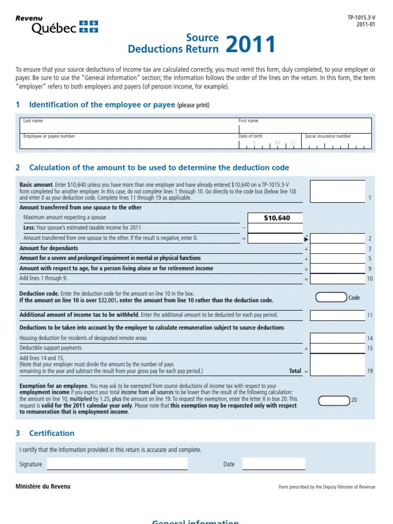2011 Quebec Tax Forms Tax Deduction Tax
