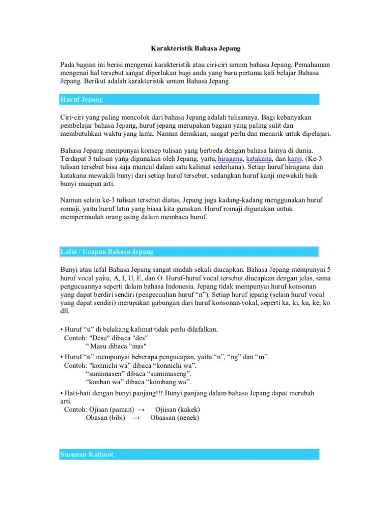 Karakteristik Bahasa Jepang | PDF