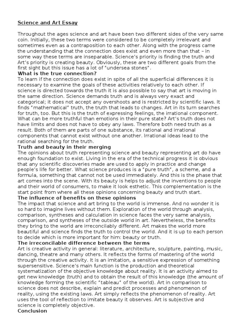 Science and Art Essay Science Truth Free 30day Trial Scribd