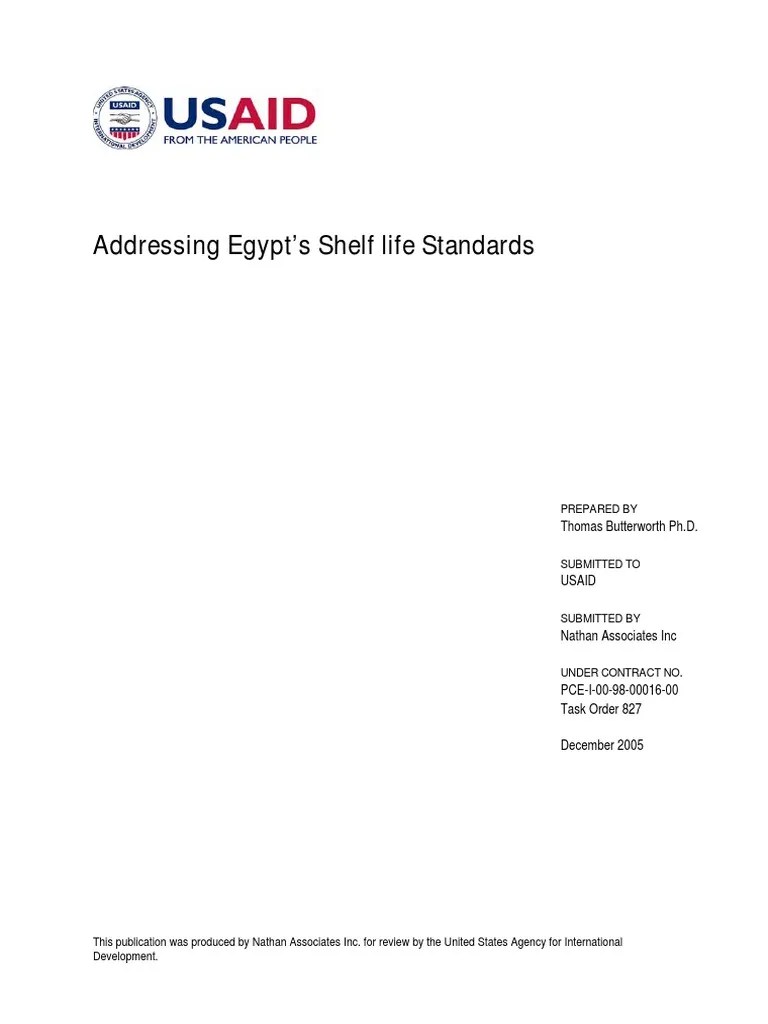 Addressing Egypt's Shelf Life Standards PDF Shelf Life Food Safety
