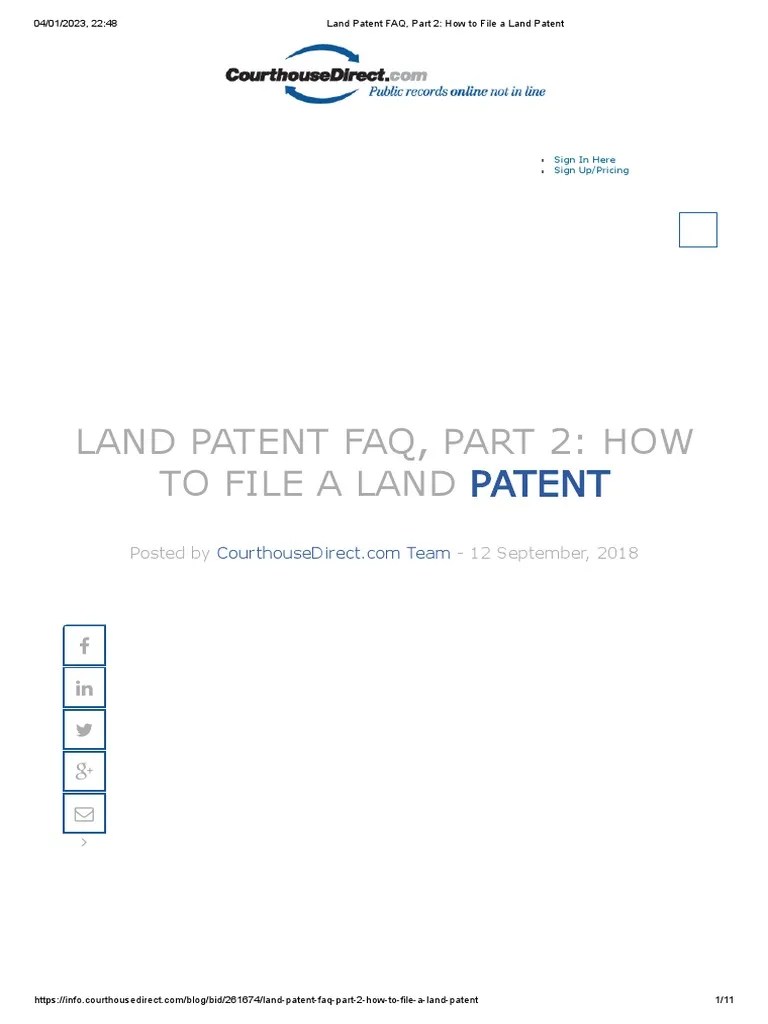 Land Patent FAQ, Part 2 How To File A Land Patent PDF Deed Patent