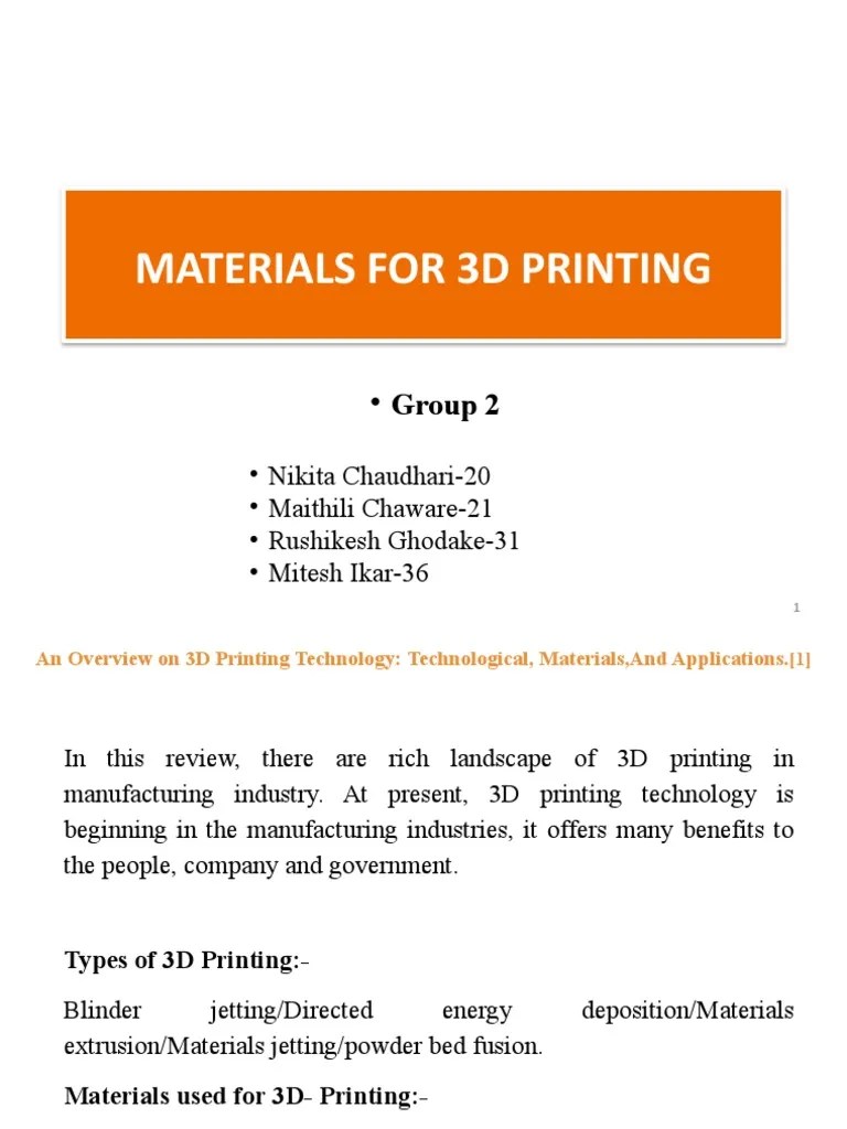 MATERIALS FOR 3D PRINTING (Review) PDF 3 D Printing Graphic Design