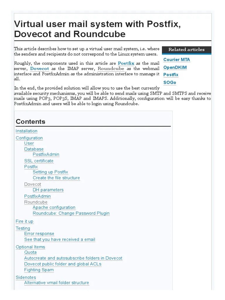 Virtual User Mail System With Postfix, Dovecot and Roundcube ArchWiki PDF Gmail