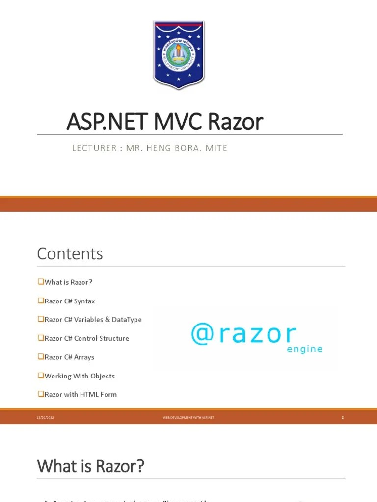 Lecture 02 ASP NET MVC Razor PDF C Sharp (Programming Language