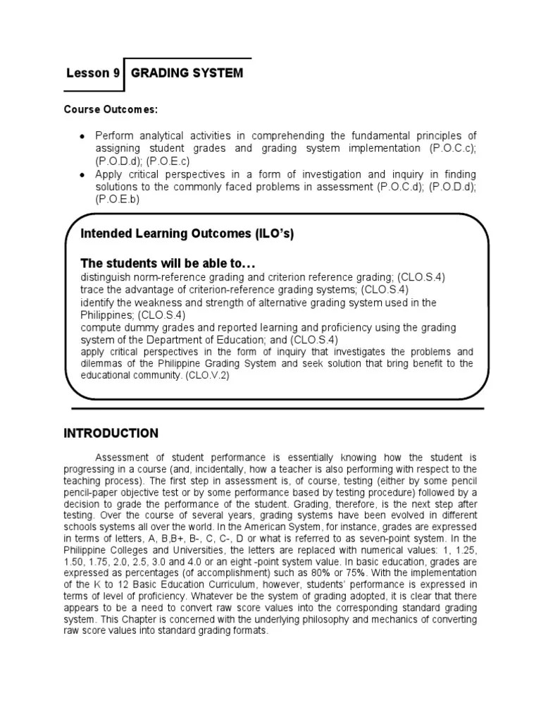 Lesson 8 Grading System PDF Test (Assessment) Standardized Tests
