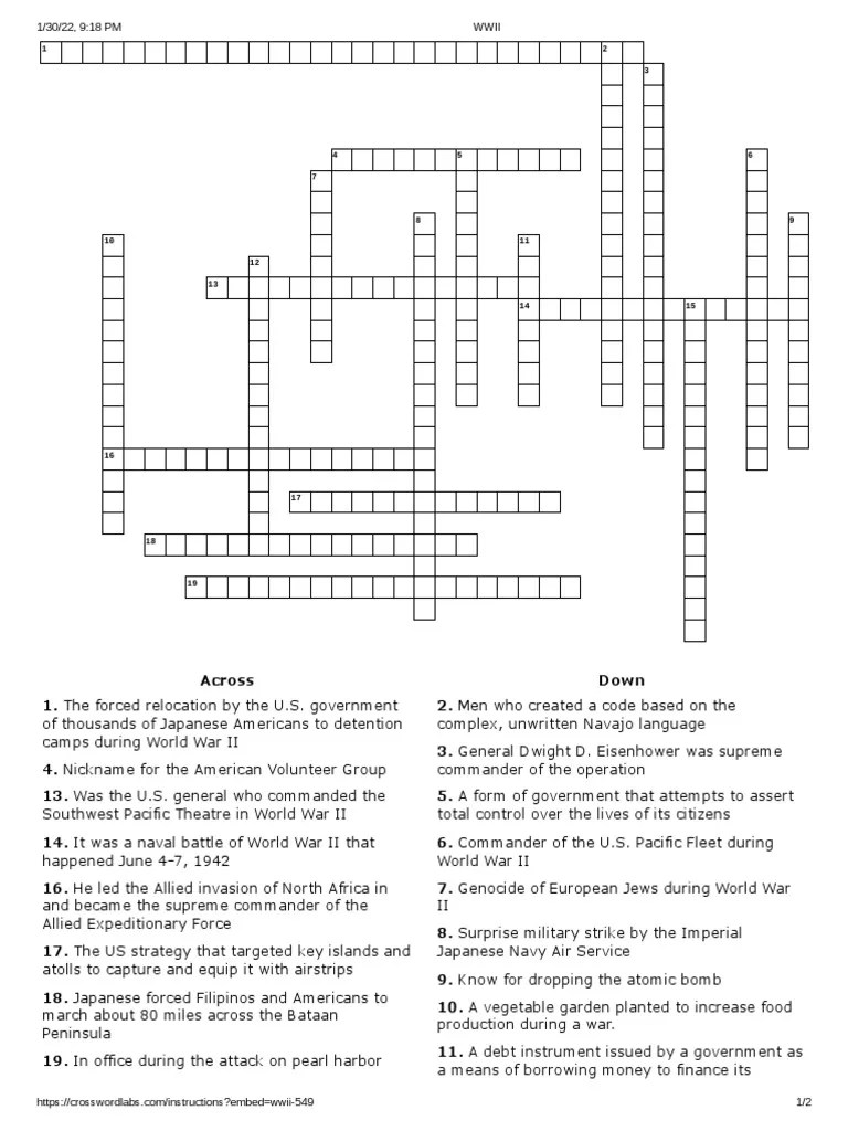Crossword Instructions Crossword Labs PDF World War II Empire Of Japan