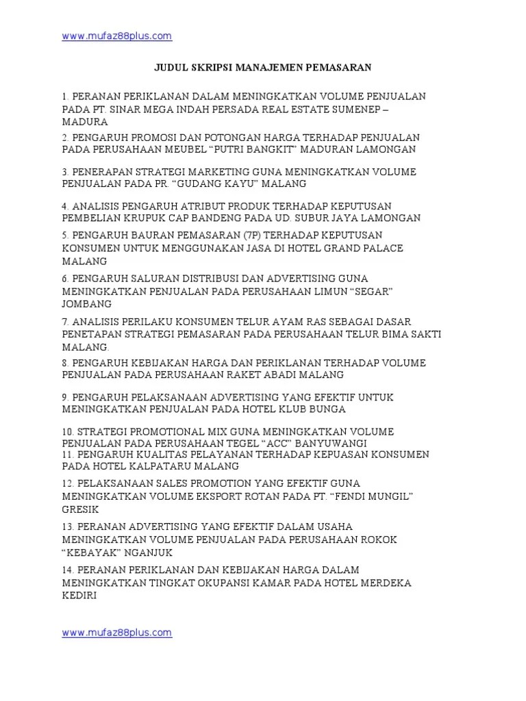 Judul Skripsi Manajemen Pemasaran | Pdf