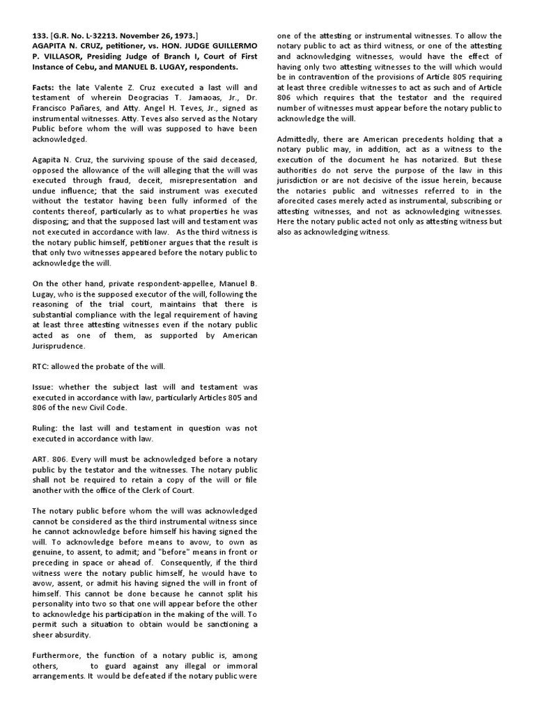 Succession Case Digest PDF Will And Testament Notary Public