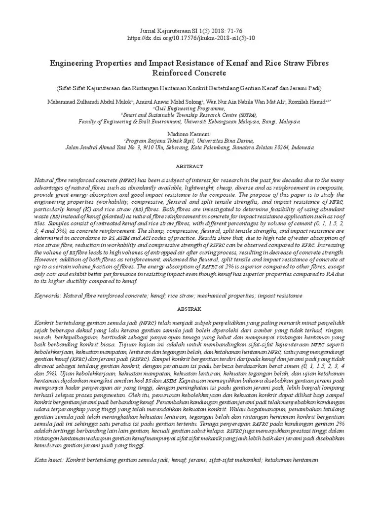 Engineering Properties and Impact Resistance of Kenaf and Rice Straw