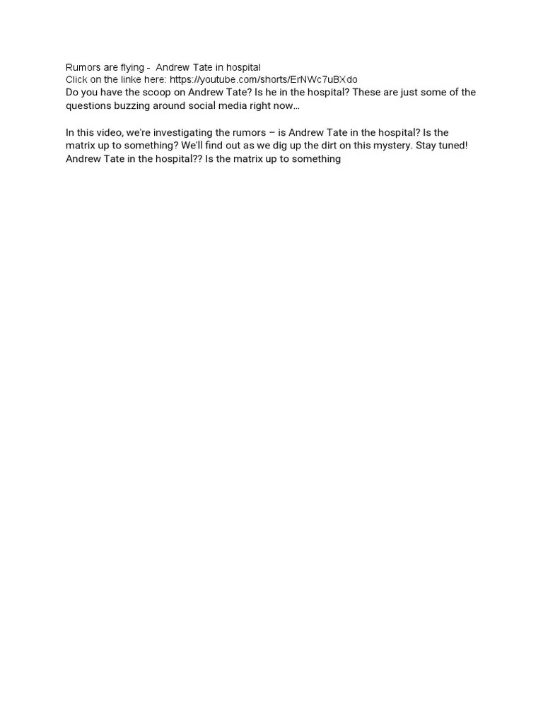 Rumors Are Flying Andrew Tate in Hospital PDF