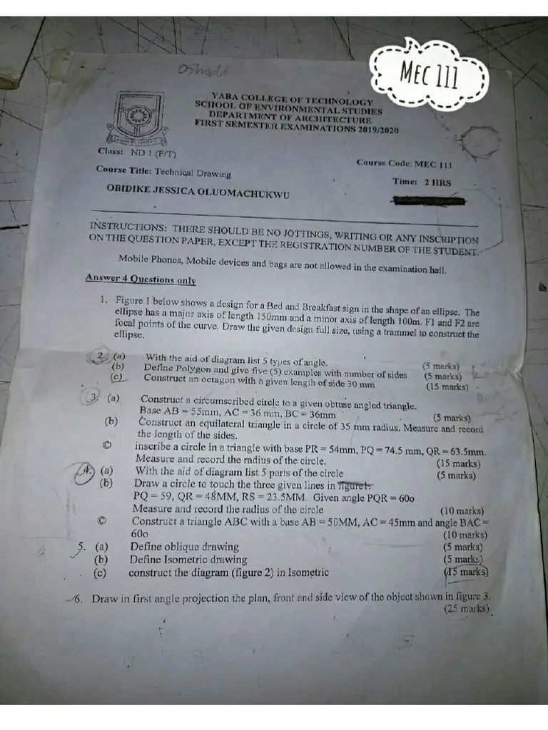 Technical Drawing Past Question PDF