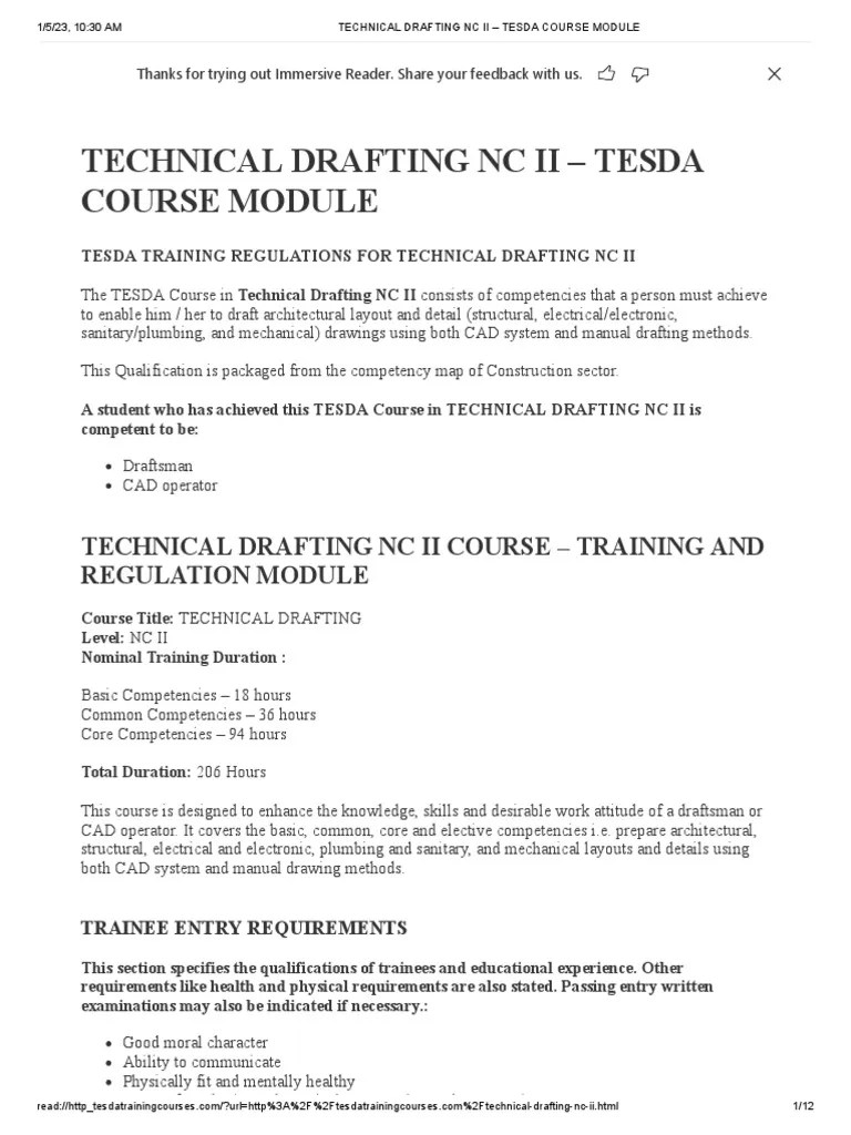 Technical Drafting NC Ii Tesda Course Module PDF Competence