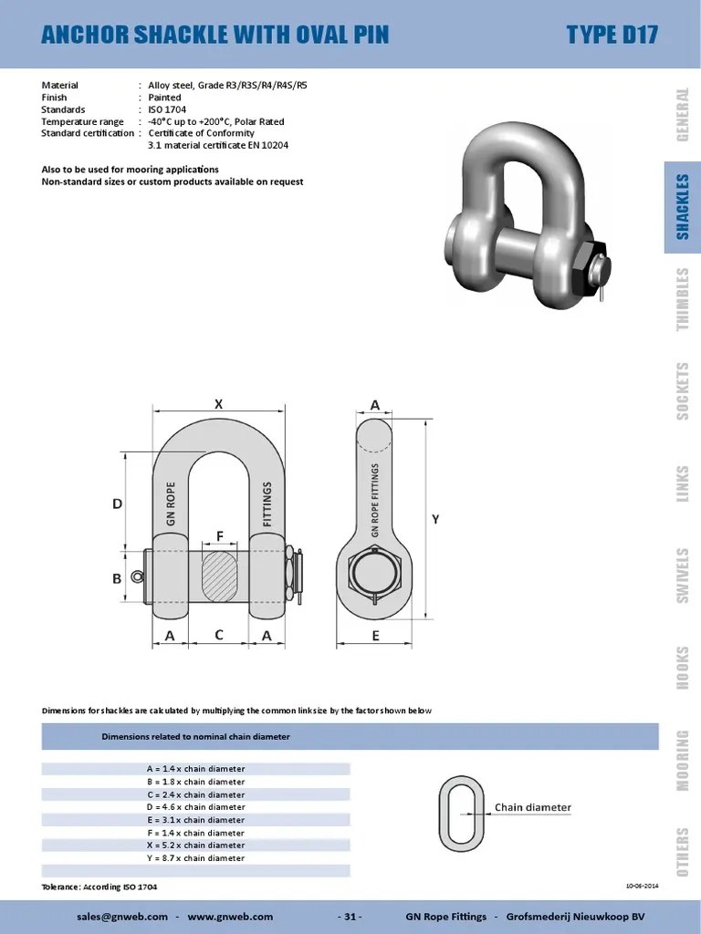 Specifications and Dimensions for an Alloy Steel Oval Pin Anchor