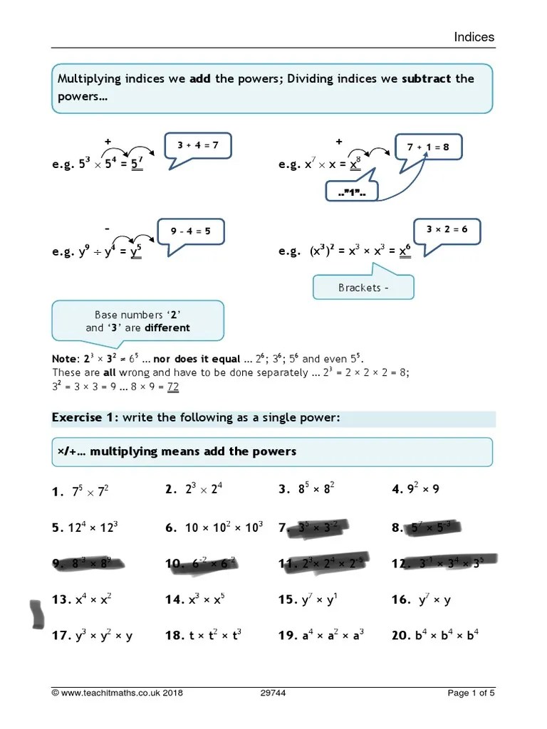Indices Laws Revision PDF Mathematics Arithmetic