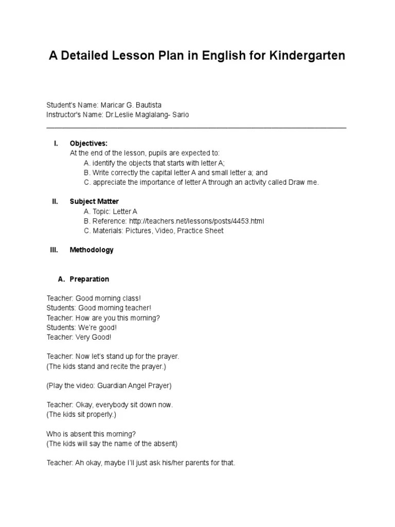 Lesson Plan - English | PDF | Teachers | Lesson Plan