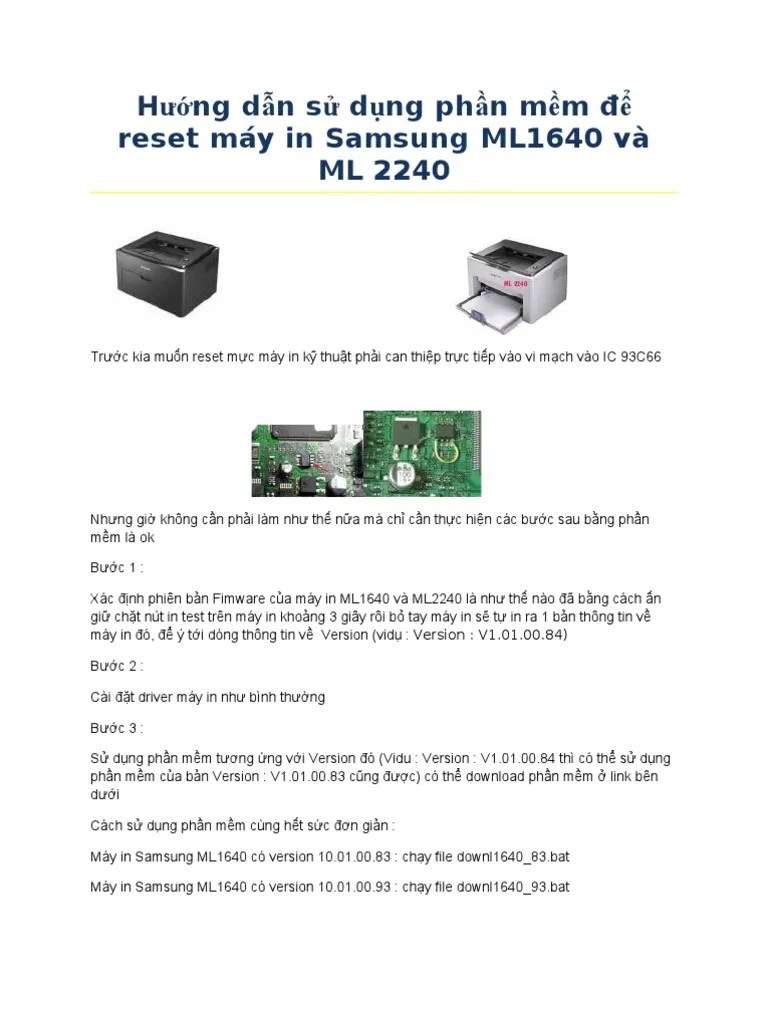 Hướng dẫn sử dụng phần mềm để reset máy in Samsung ML1640 và ML 2240
