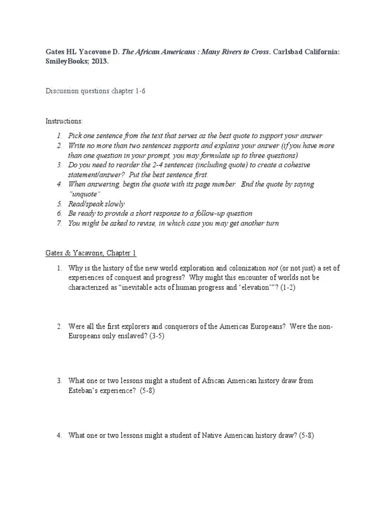 Many Rivers To Cross, Gates Yacavone, Discussion Questions Chapters 16