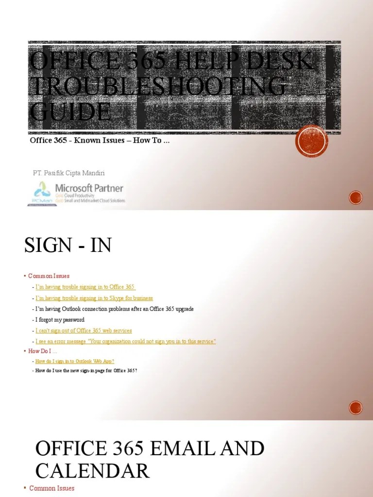 Office 365 Help Desk Troubleshooting Guide PDF Microsoft Office