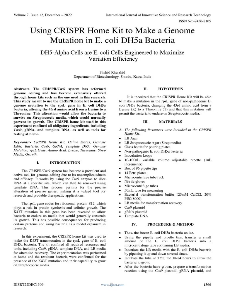 Using CRISPR Home Kit To Make A Genome Mutation in E. Coli DH5a