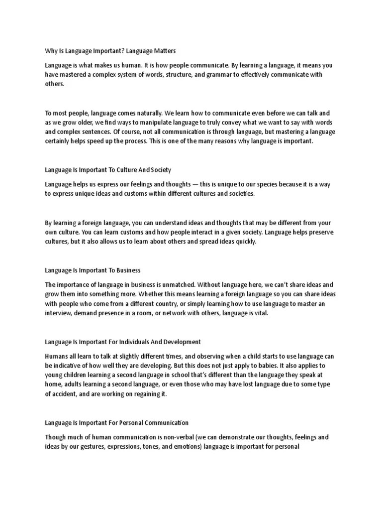Why Is Language Important PDF Communication Cognitive Science