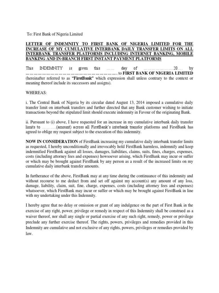 NIP Indemnity Form PDF Indemnity Civil Law (Legal System)